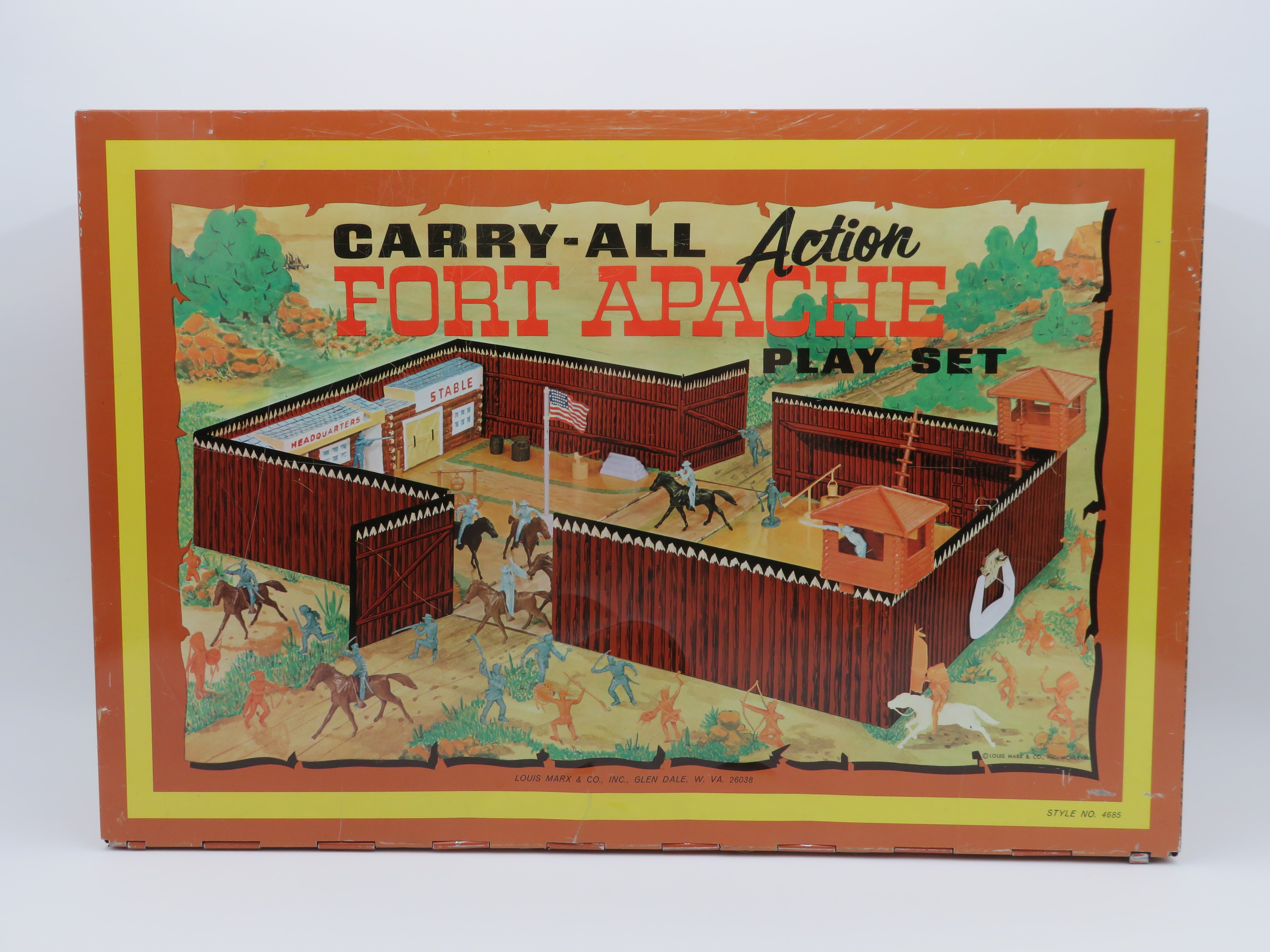 VINTAGE Carry All Action Fort Apache Tin Litho Playset - Louis Marx & Co. (c. 1960s) Collectible